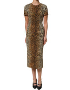 Dolce & Gabbana Brown Leopard Print Silk Sheath Midi Dress
