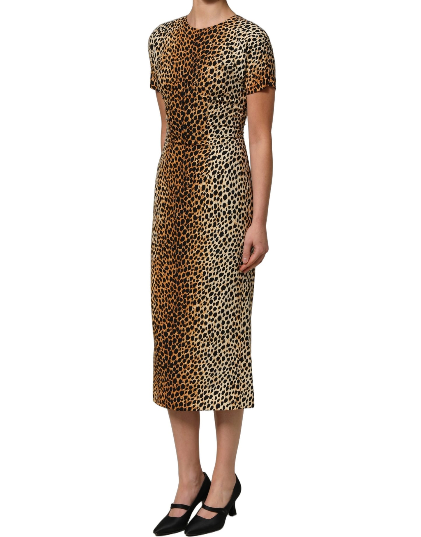 Dolce & Gabbana Brown Leopard Print Silk Sheath Midi Dress Dolce & Gabbana