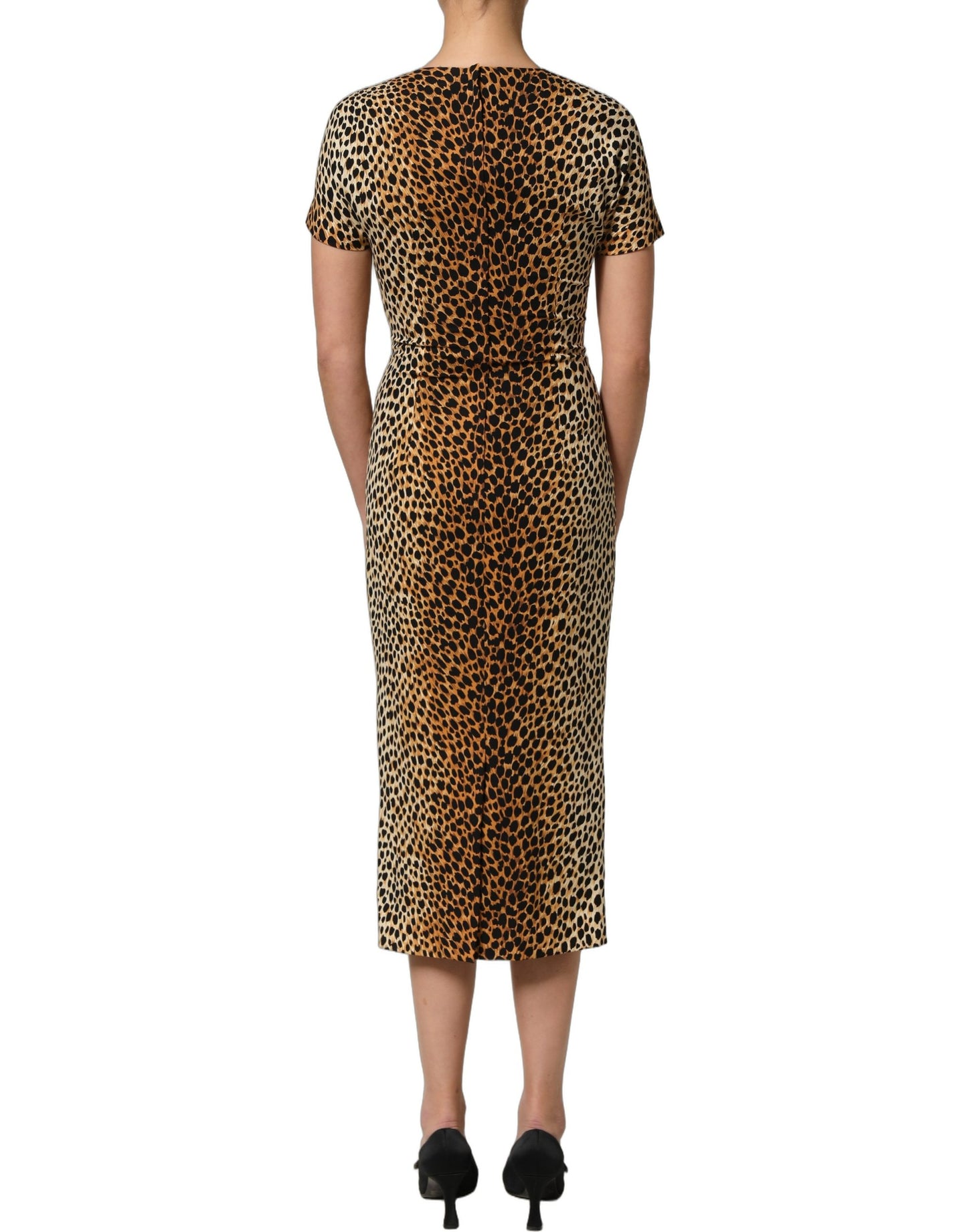 Dolce & Gabbana Brown Leopard Print Silk Sheath Midi Dress Dolce & Gabbana