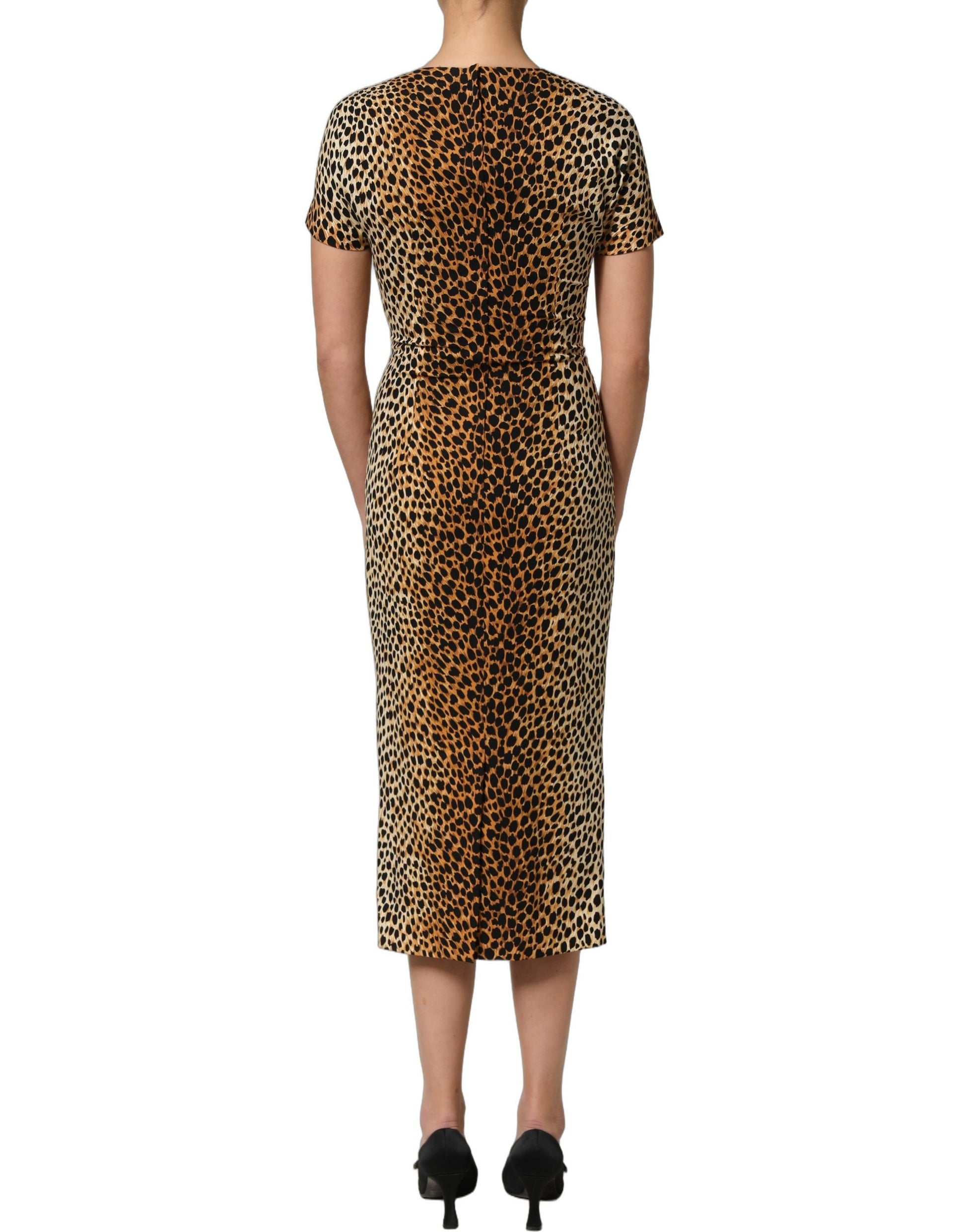 Dolce & Gabbana Brown Leopard Print Silk Sheath Midi Dress Dolce & Gabbana