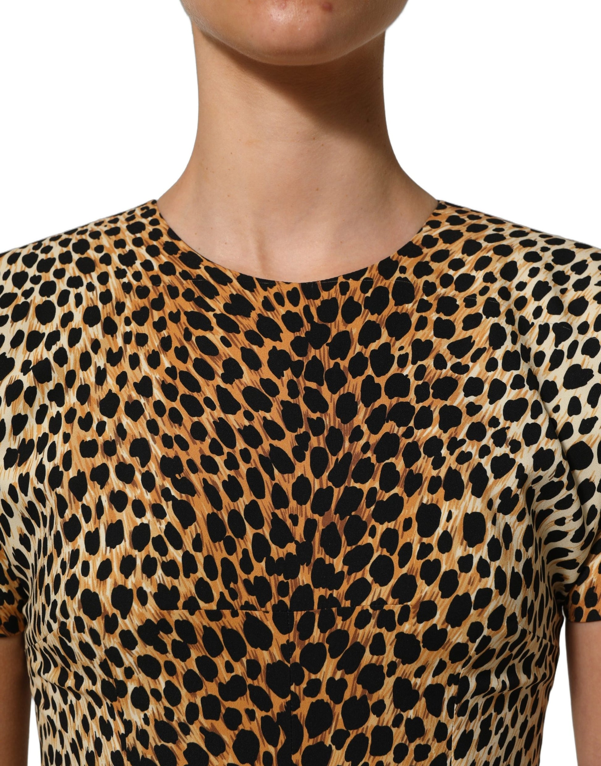 Dolce & Gabbana Brown Leopard Print Silk Sheath Midi Dress Dolce & Gabbana
