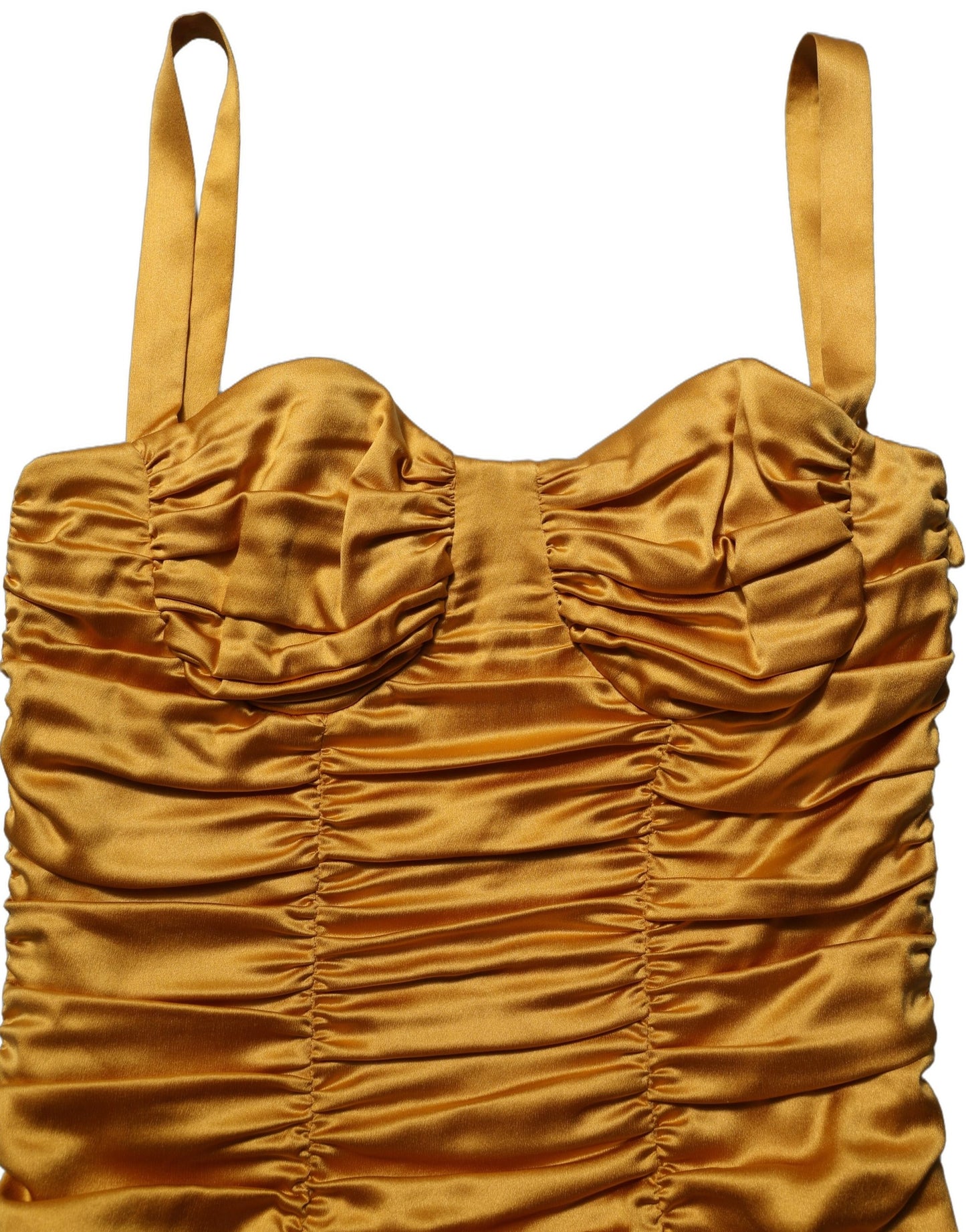 Dolce & Gabbana Gold Silk Ruched Bodycon Sheath Midi Dress Dolce & Gabbana