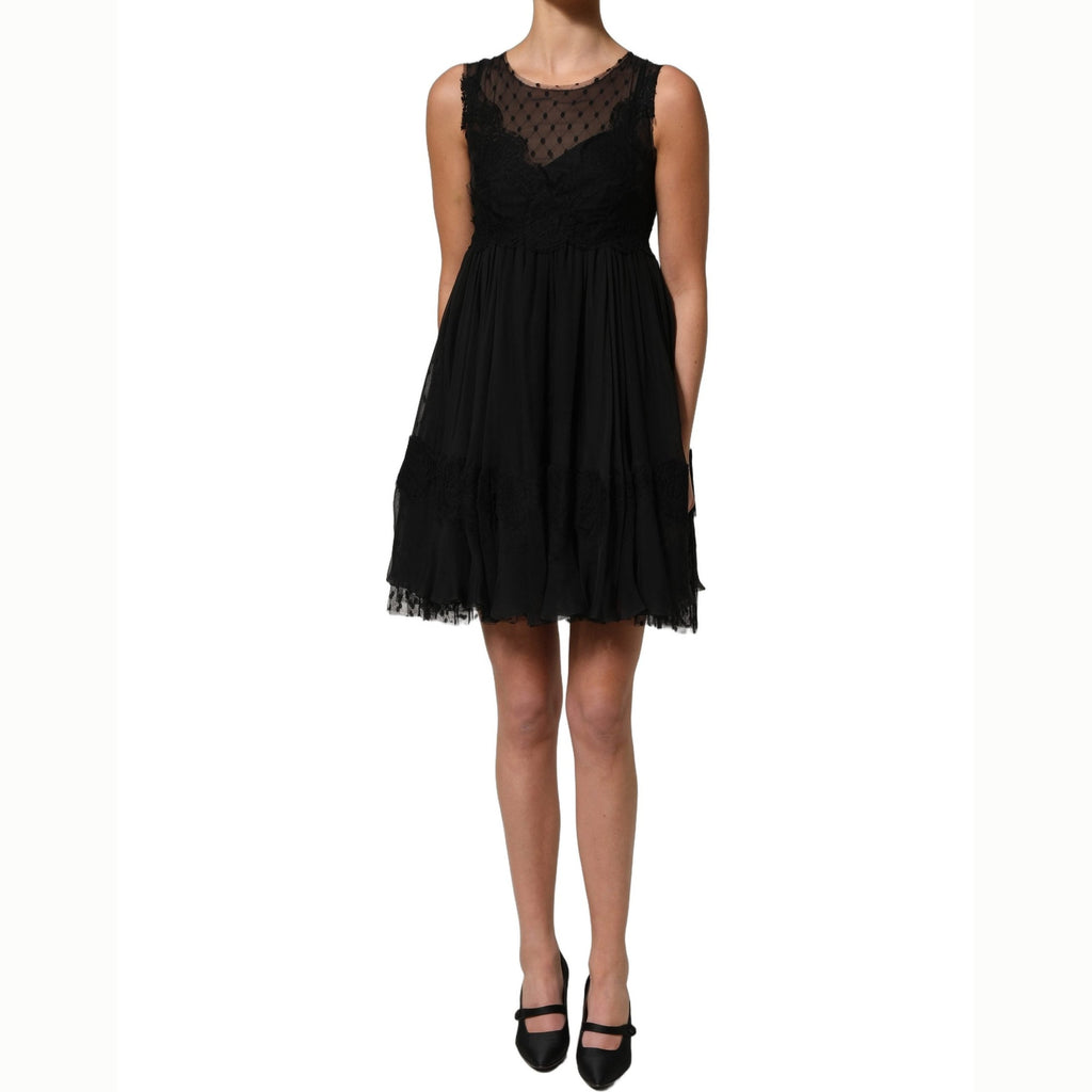 Dolce & Gabbana Black Lace Trim Sleeveless A-line Mini Dress
