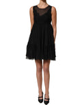 Dolce & Gabbana black sleeveless A-line mini dress with lace trim, elegant and stylish for special occasions.