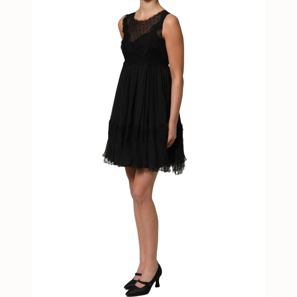 Dolce & Gabbana Black Lace Trim Sleeveless A-line Mini Dress