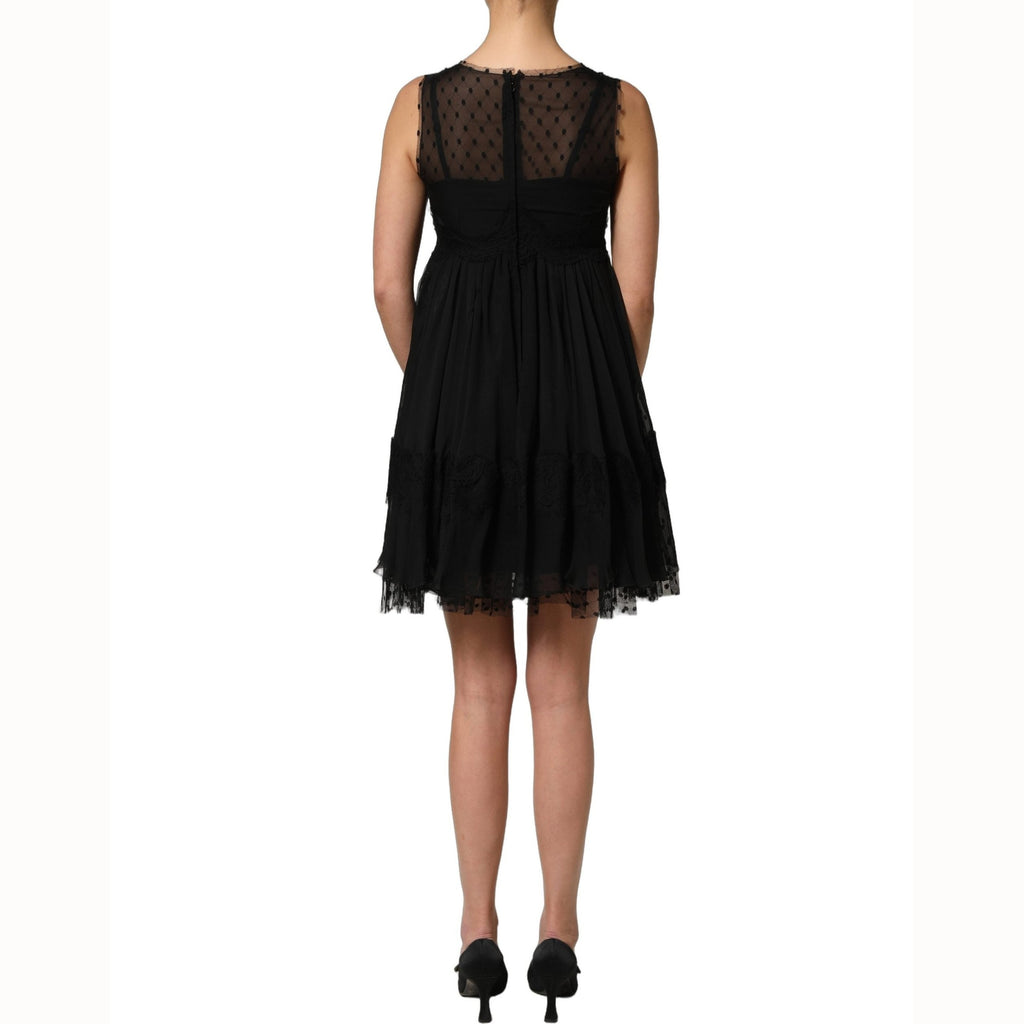 Dolce & Gabbana Black Lace Trim Sleeveless A-line Mini Dress