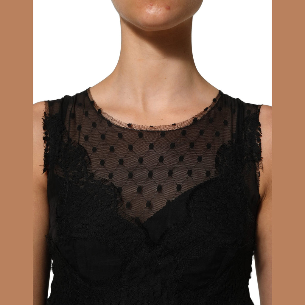 Dolce & Gabbana Black Lace Trim Sleeveless A-line Mini Dress