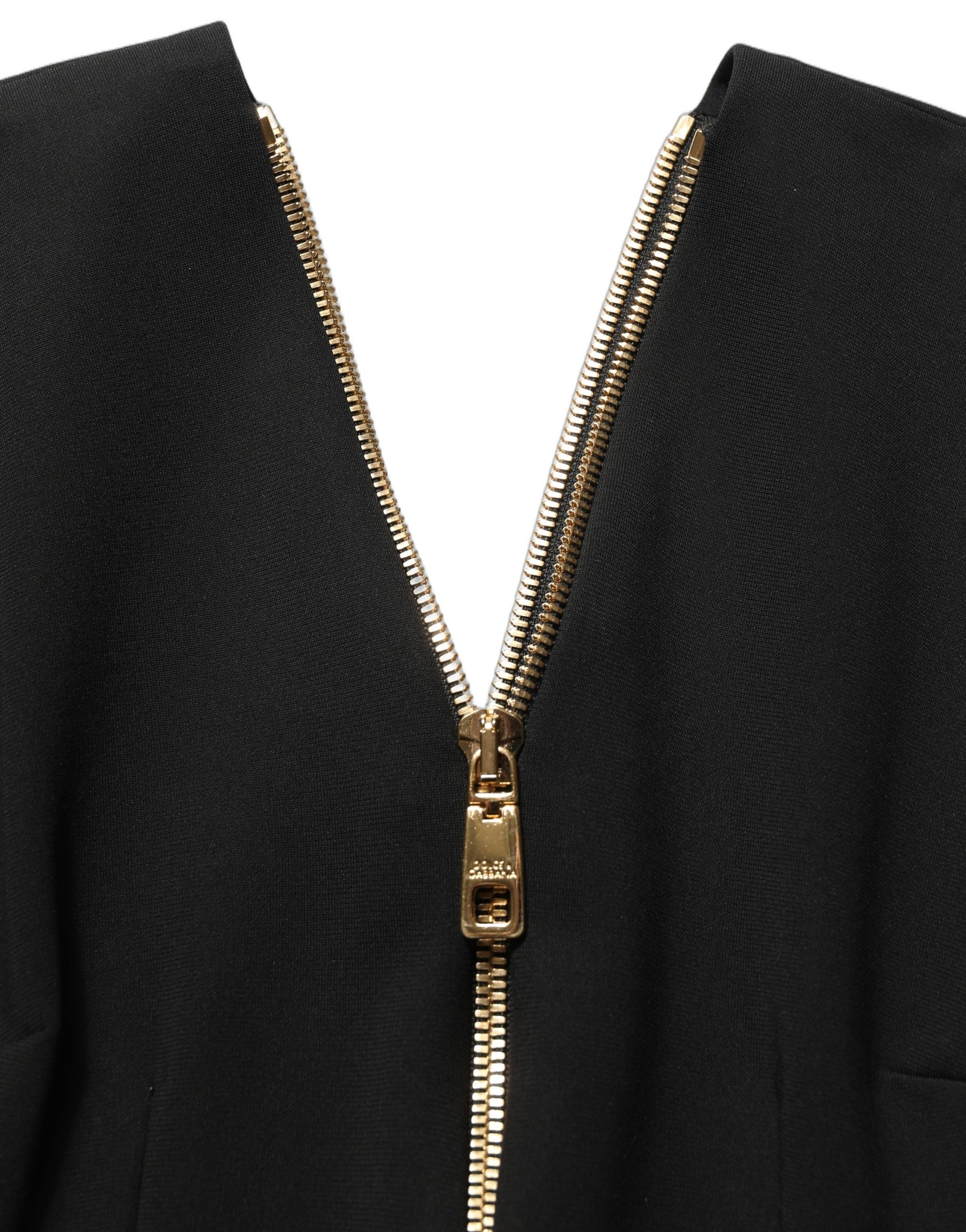 Dolce & Gabbana Black Long Sleeves Front Zipper Midi Dress Dolce & Gabbana
