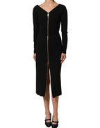 Dolce & Gabbana Black Long Sleeves Front Zipper Midi Dress