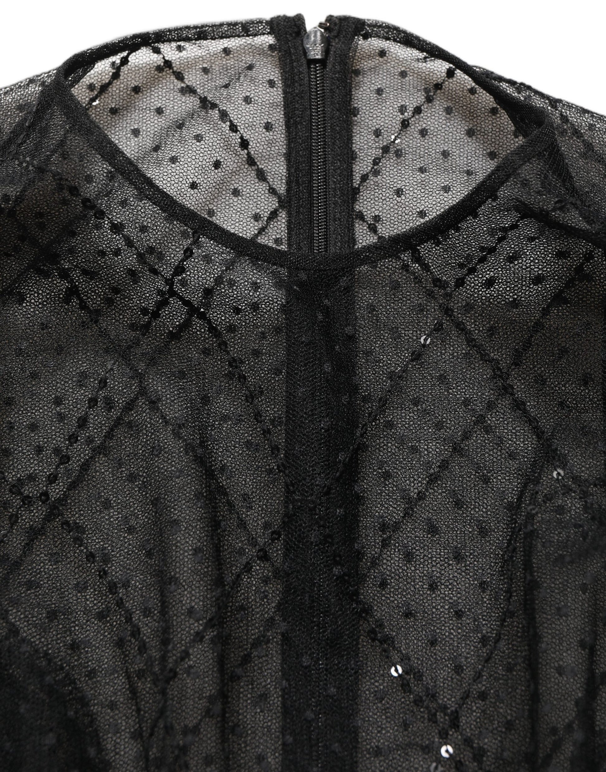 Dolce & Gabbana Black Mesh Lace Long Sleeved Maxi Gown Dress Dolce & Gabbana