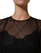 Dolce & Gabbana Black Mesh Lace Long Sleeved Maxi Gown Dress