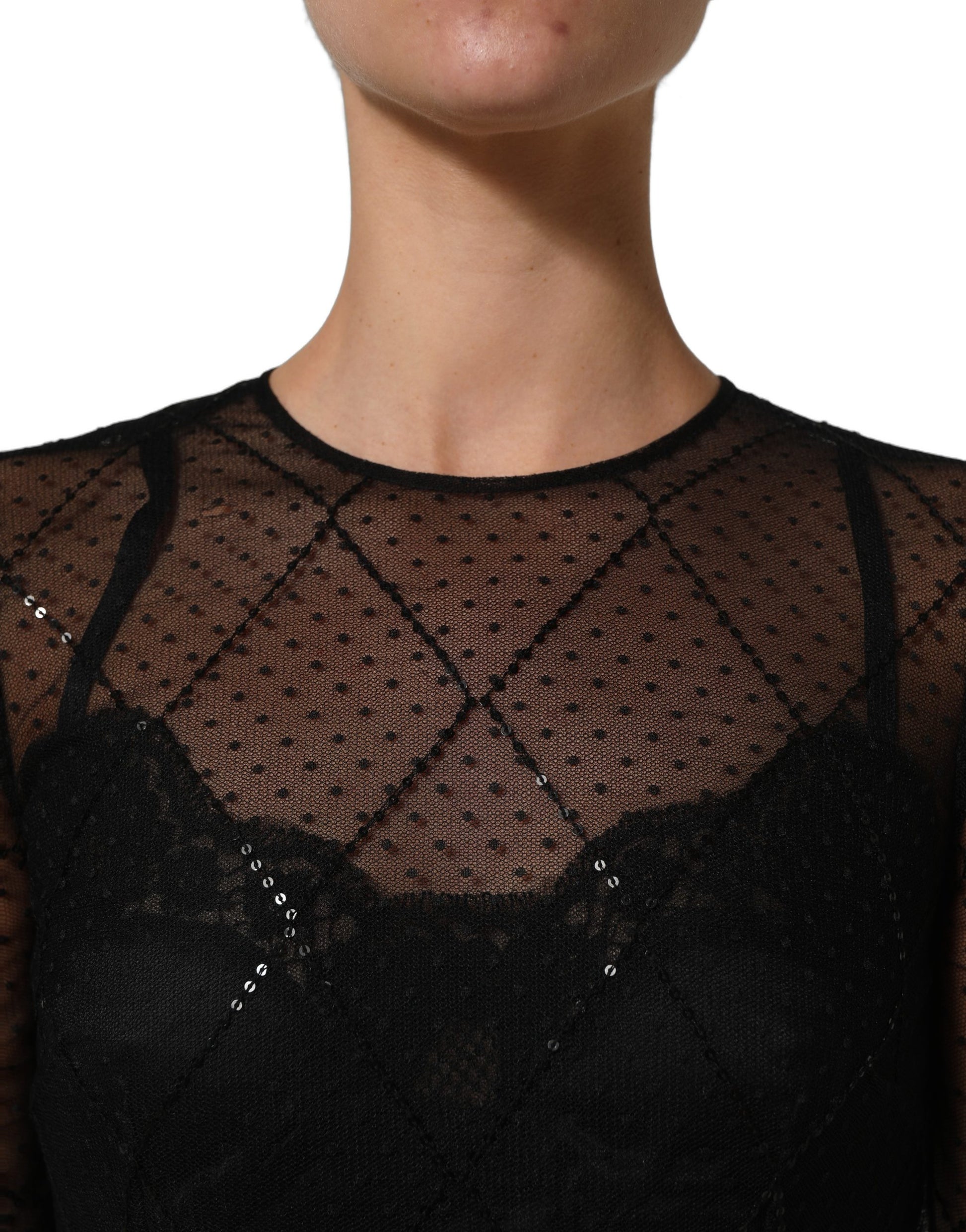 Dolce & Gabbana Black Mesh Lace Long Sleeved Maxi Gown Dress Dolce & Gabbana