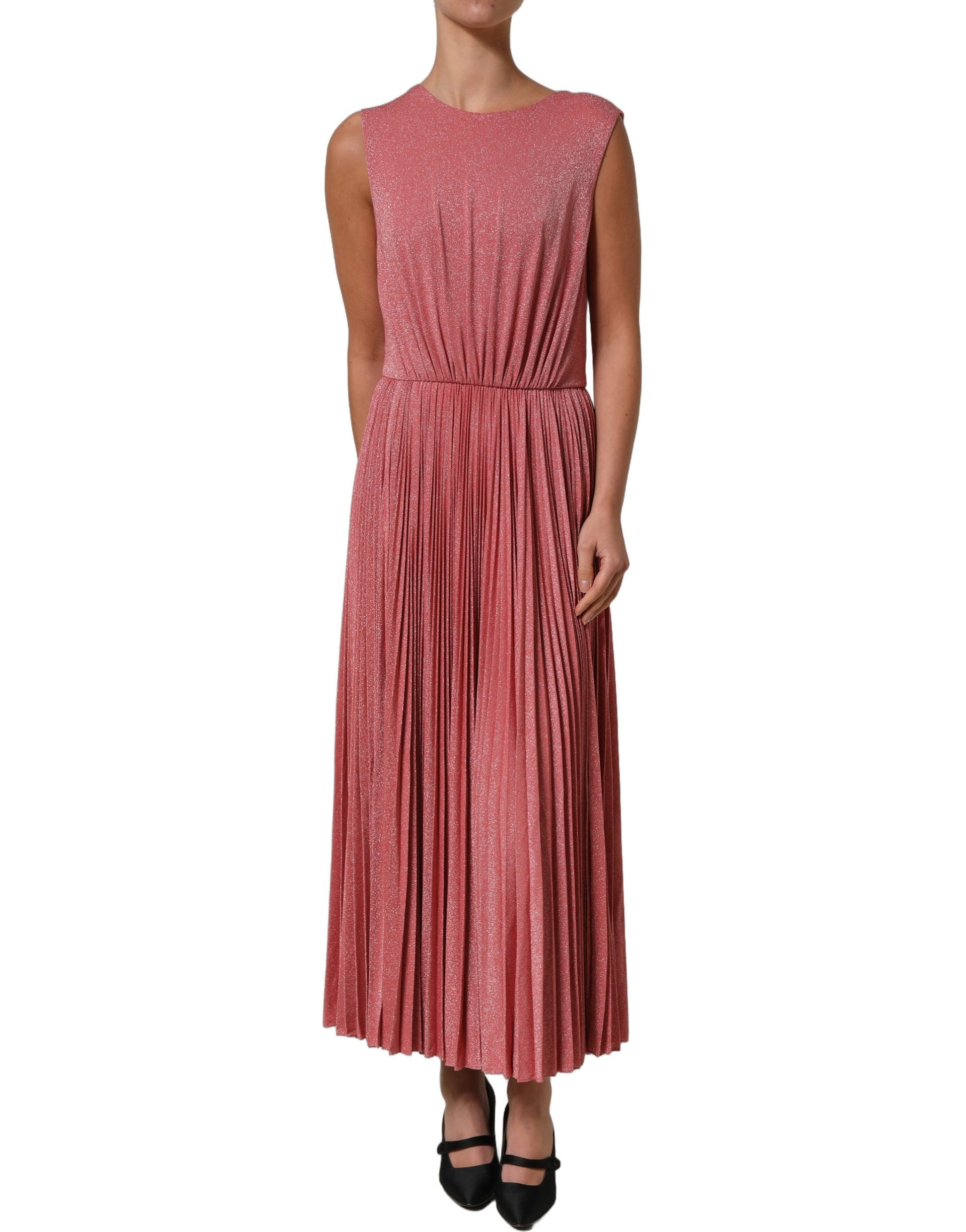 Dolce & Gabbana Coral Pink Pleated Sleeveless Max Dress Dolce & Gabbana
