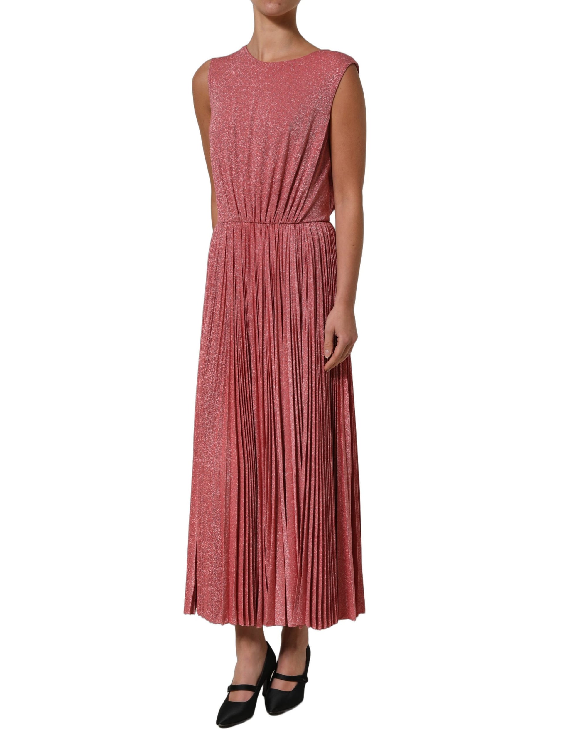 Dolce & Gabbana Coral Pink Pleated Sleeveless Max Dress Dolce & Gabbana