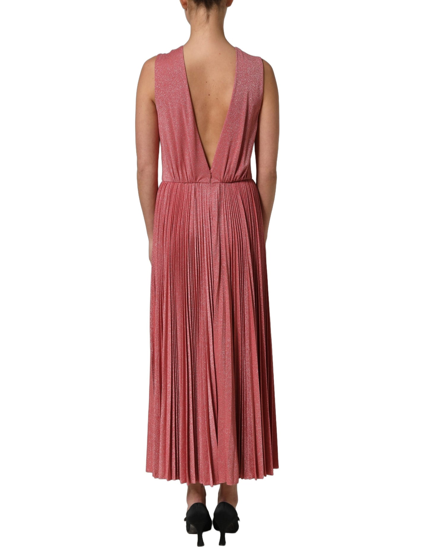 Dolce & Gabbana Coral Pink Pleated Sleeveless Max Dress Dolce & Gabbana