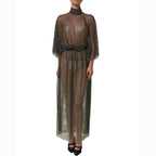 Dolce & Gabbana Black Rhinestone Mesh Turtleneck Maxi Dress