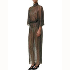 Dolce & Gabbana Black Rhinestone Mesh Turtleneck Maxi Dress