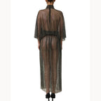 Dolce & Gabbana Black Rhinestone Mesh Turtleneck Maxi Dress