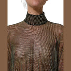 Dolce & Gabbana Black Rhinestone Mesh Turtleneck Maxi Dress