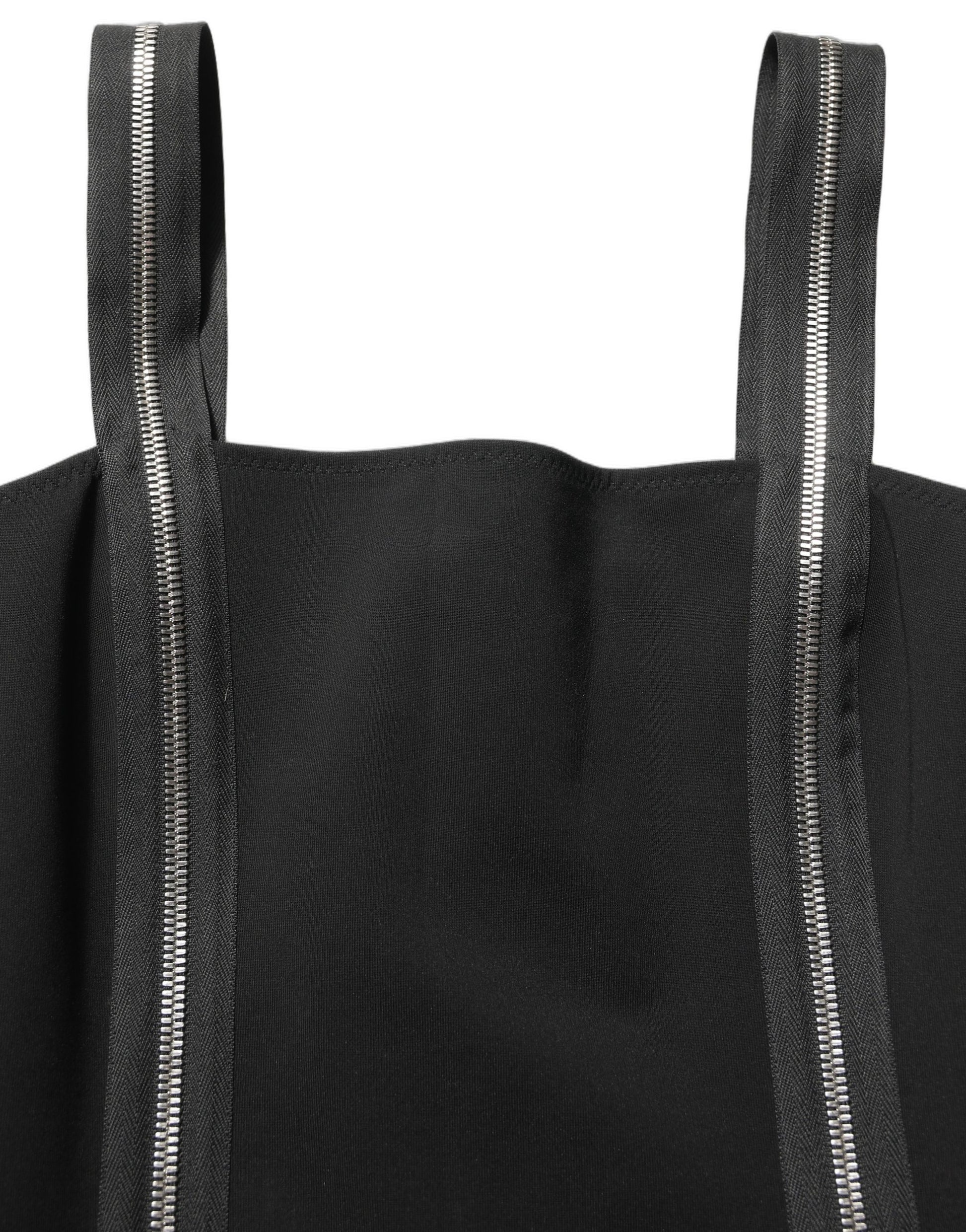 Dolce & Gabbana Black Sleeveless Front Zipper Midi Dress Dolce & Gabbana