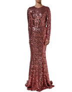 Dolce & Gabbana Pink Long Sequined Corset Detailing Gown Dress