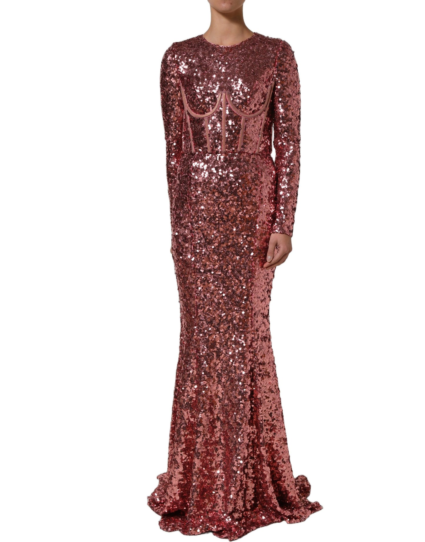 Dolce & Gabbana Pink Long Sequined Corset Detailing Gown Dress Dolce & Gabbana
