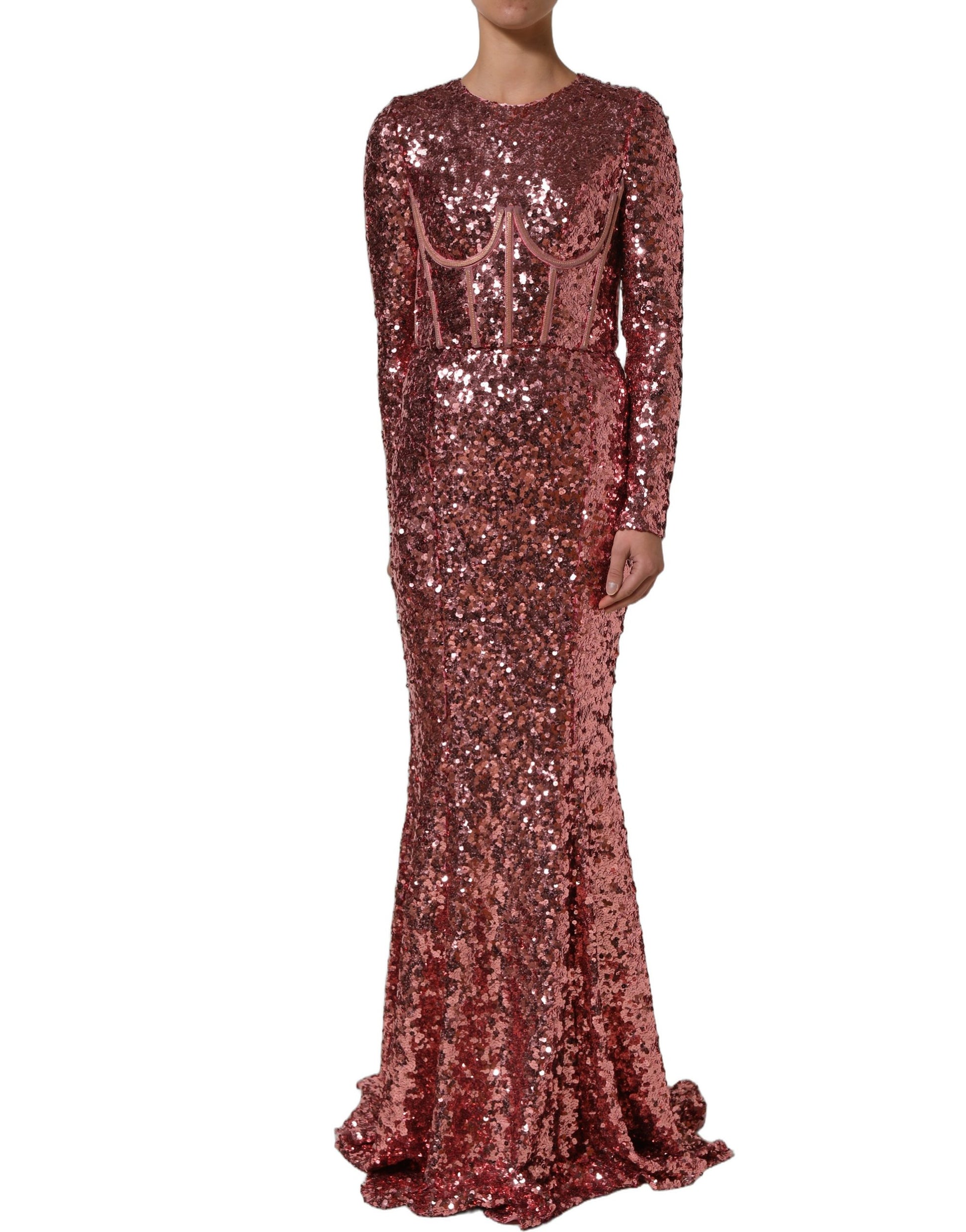 Dolce & Gabbana Pink Long Sequined Corset Detailing Gown Dress Dolce & Gabbana