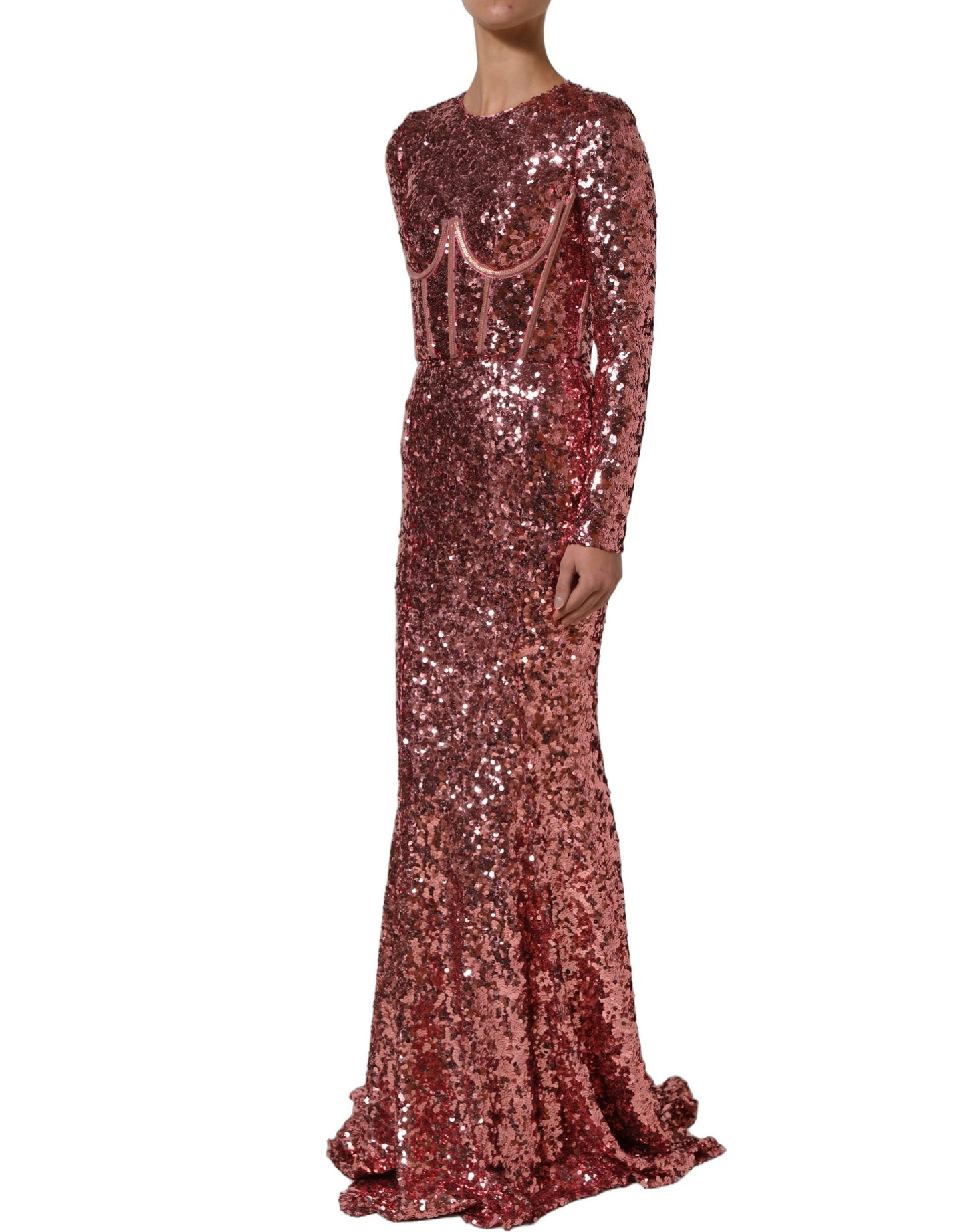 Dolce & Gabbana Pink Long Sequined Corset Detailing Gown Dress Dolce & Gabbana