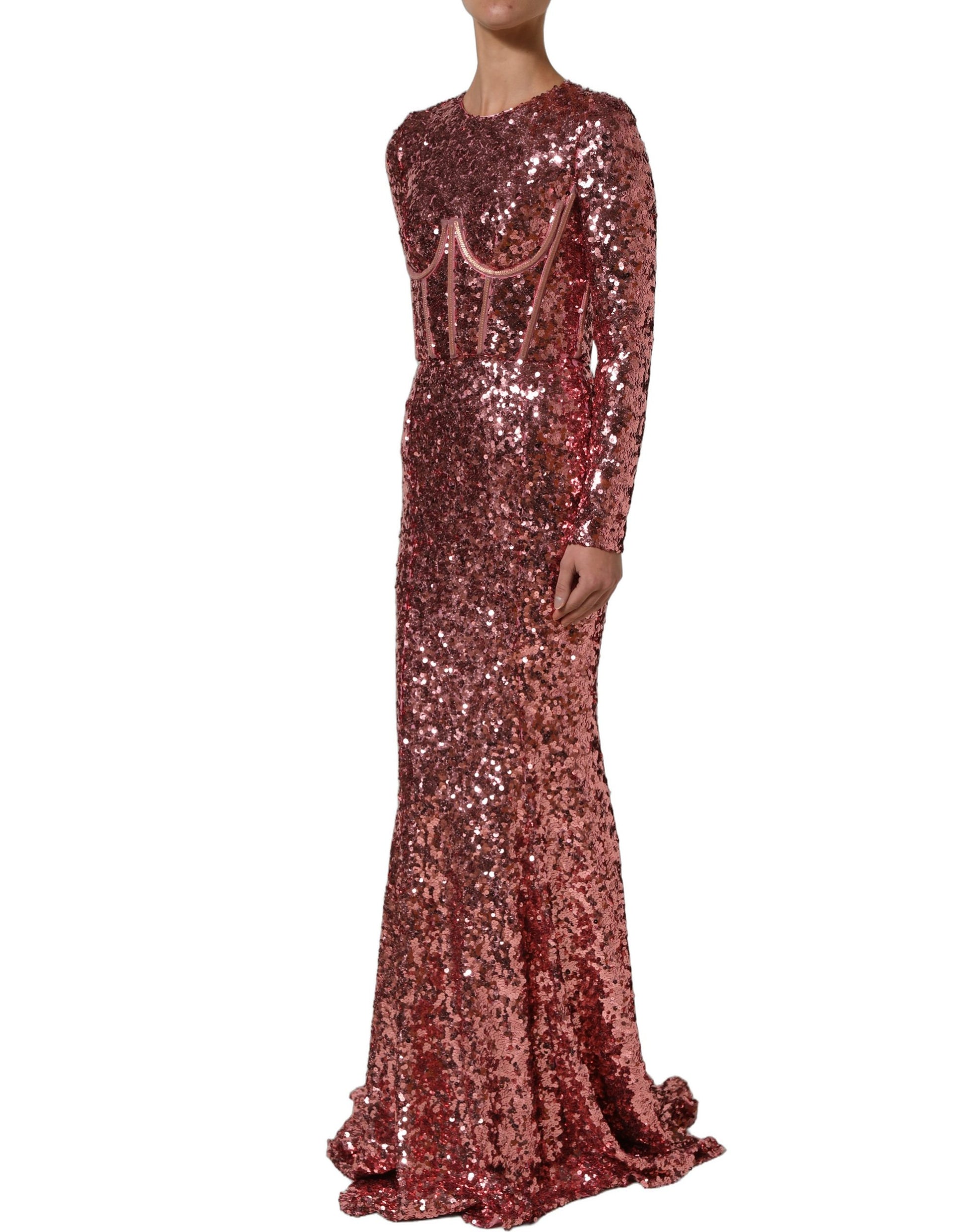 Dolce & Gabbana Pink Long Sequined Corset Detailing Gown Dress Dolce & Gabbana