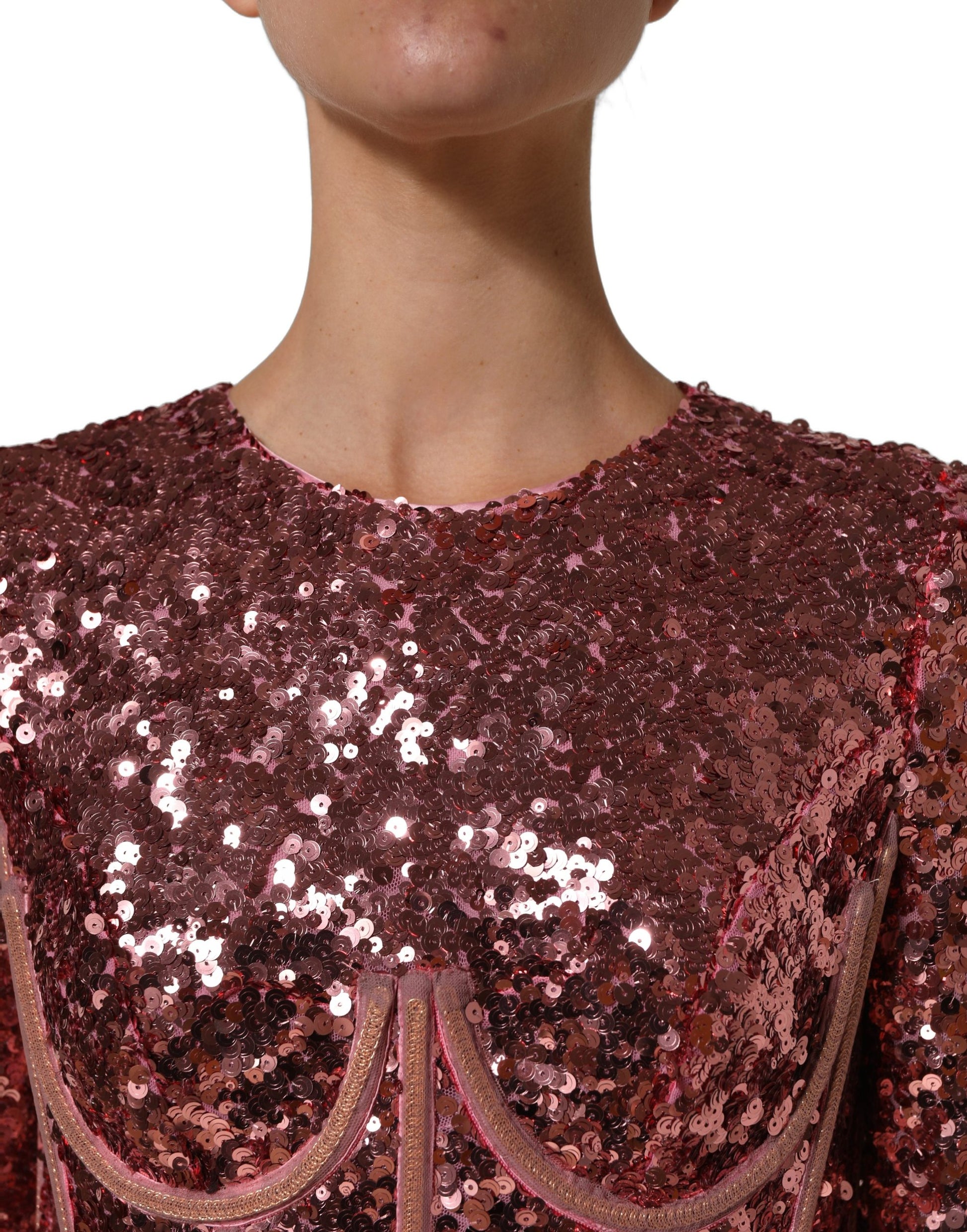 Dolce & Gabbana Pink Long Sequined Corset Detailing Gown Dress Dolce & Gabbana