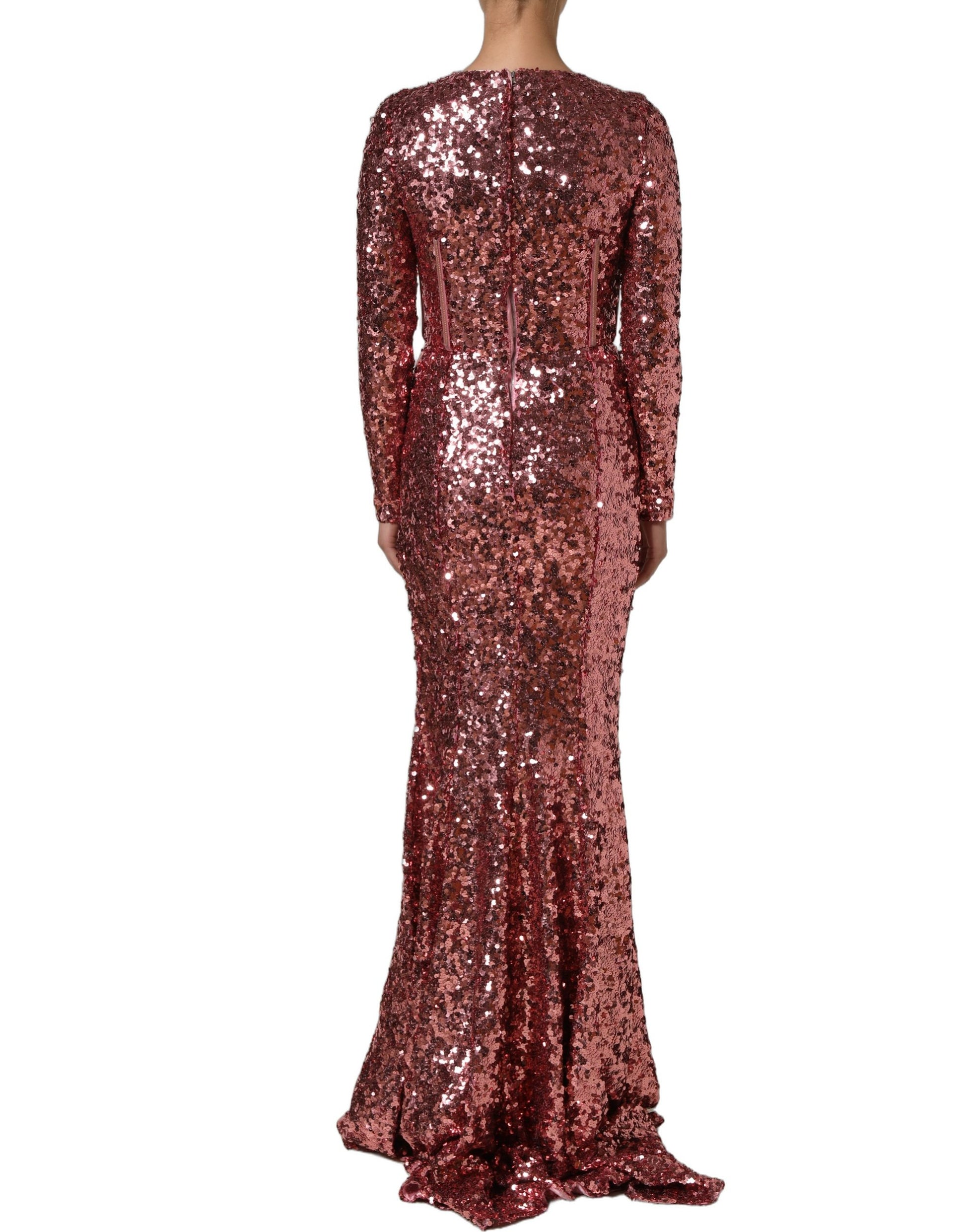 Dolce & Gabbana Pink Long Sequined Corset Detailing Gown Dress Dolce & Gabbana