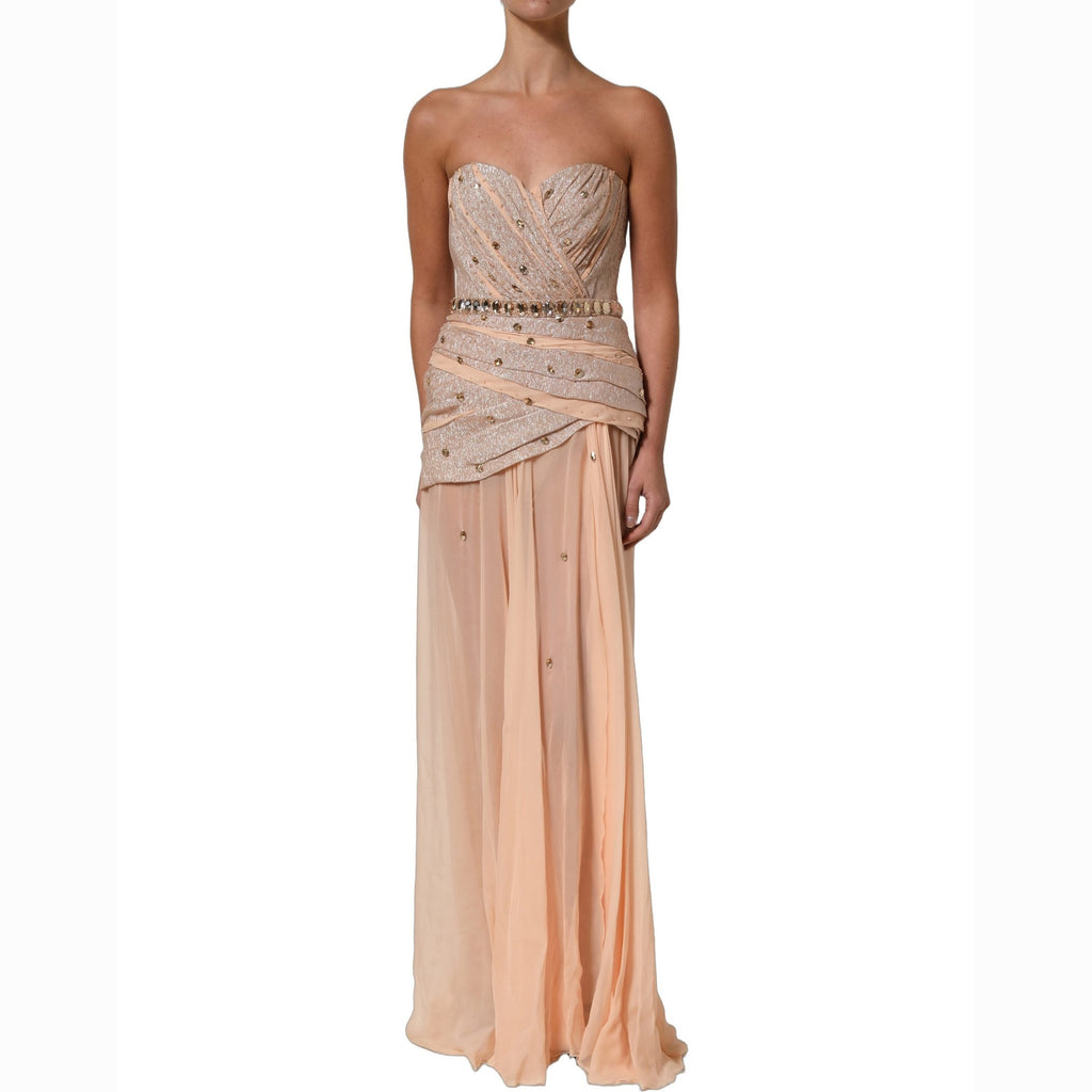 Dolce & Gabbana Nude Embellished Strapless Evening Gown Dress