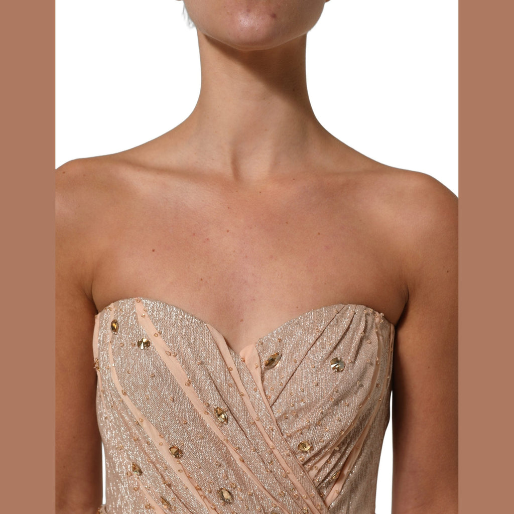 Dolce & Gabbana Nude Embellished Strapless Evening Gown Dress