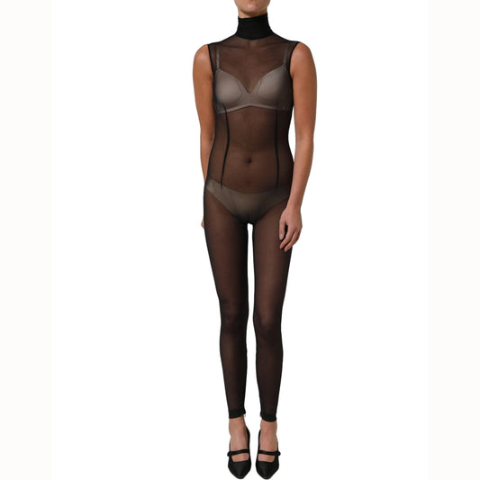 Dolce & Gabbana Black Sheer Mesh Jumpsuit Turtleneck Dress