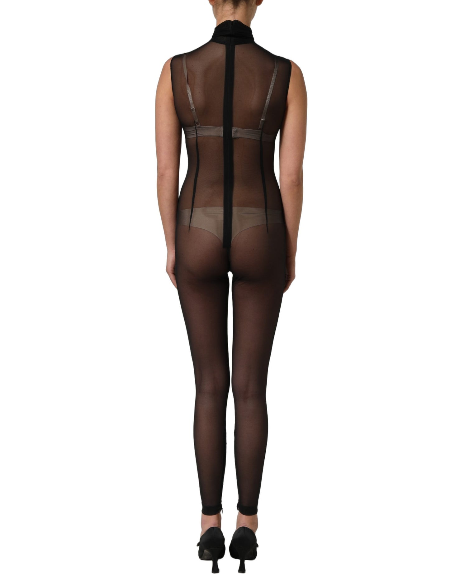 Dolce & Gabbana Black Sheer Mesh Jumpsuit Turtleneck Dress Dolce & Gabbana