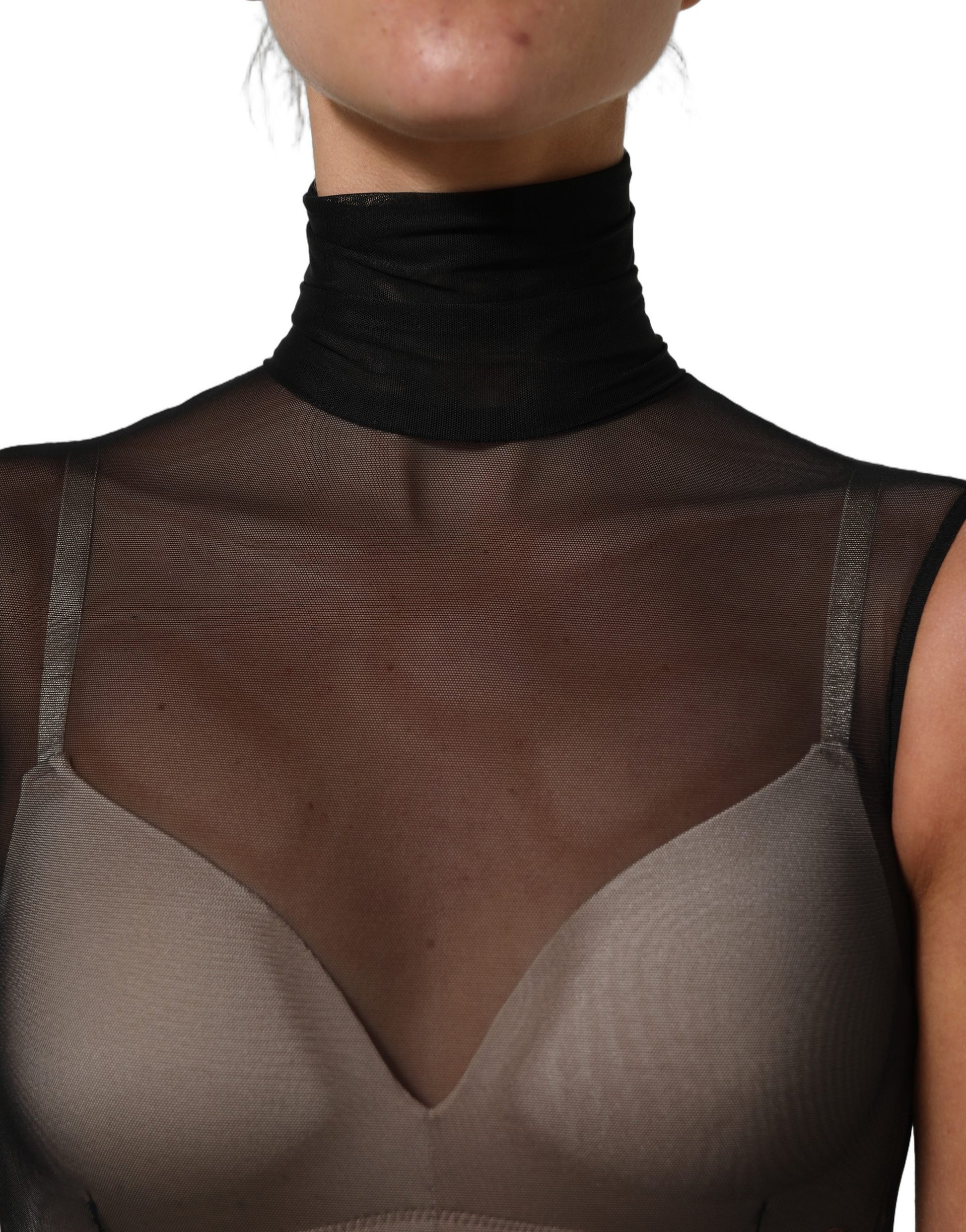 Dolce & Gabbana Black Sheer Mesh Jumpsuit Turtleneck Dress Dolce & Gabbana