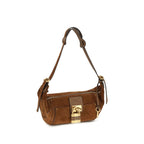 Chloé brown calf leather Bos Taurus shoulder bag with silver hardware and top handle, showcasing elegant craftsmanship and design.