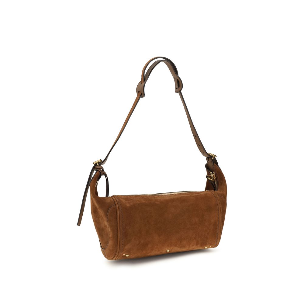 Chloé brown calf leather Bos Taurus shoulder bag with top handle and gold hardware, stylish accessory with elegant design.