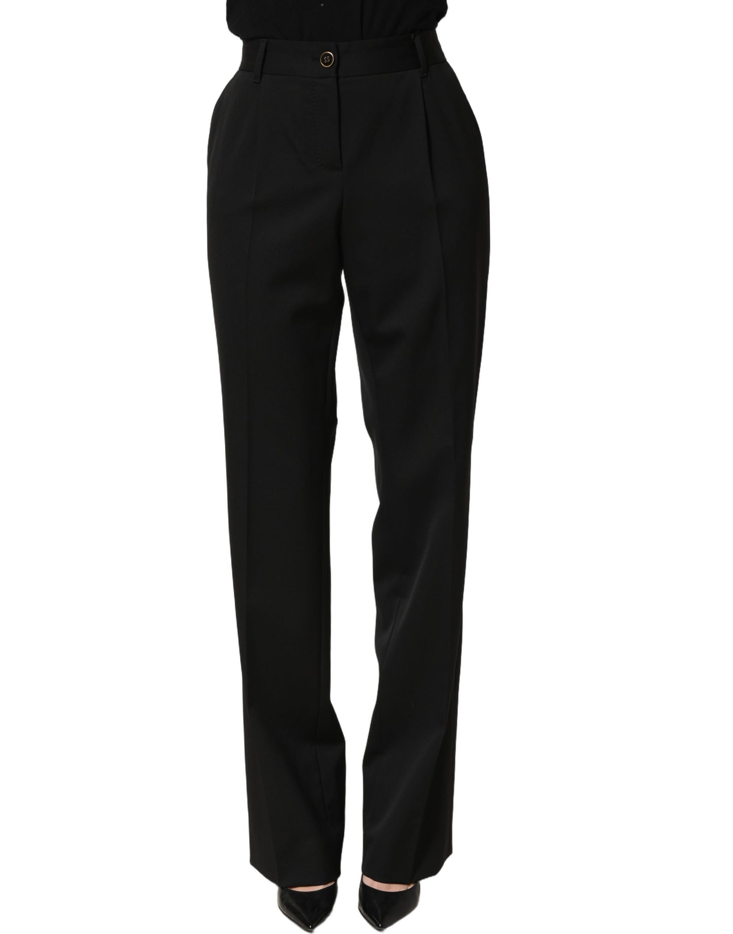 Dolce & Gabbana Black High Waist Straight Dress Trouser Pants Dolce & Gabbana