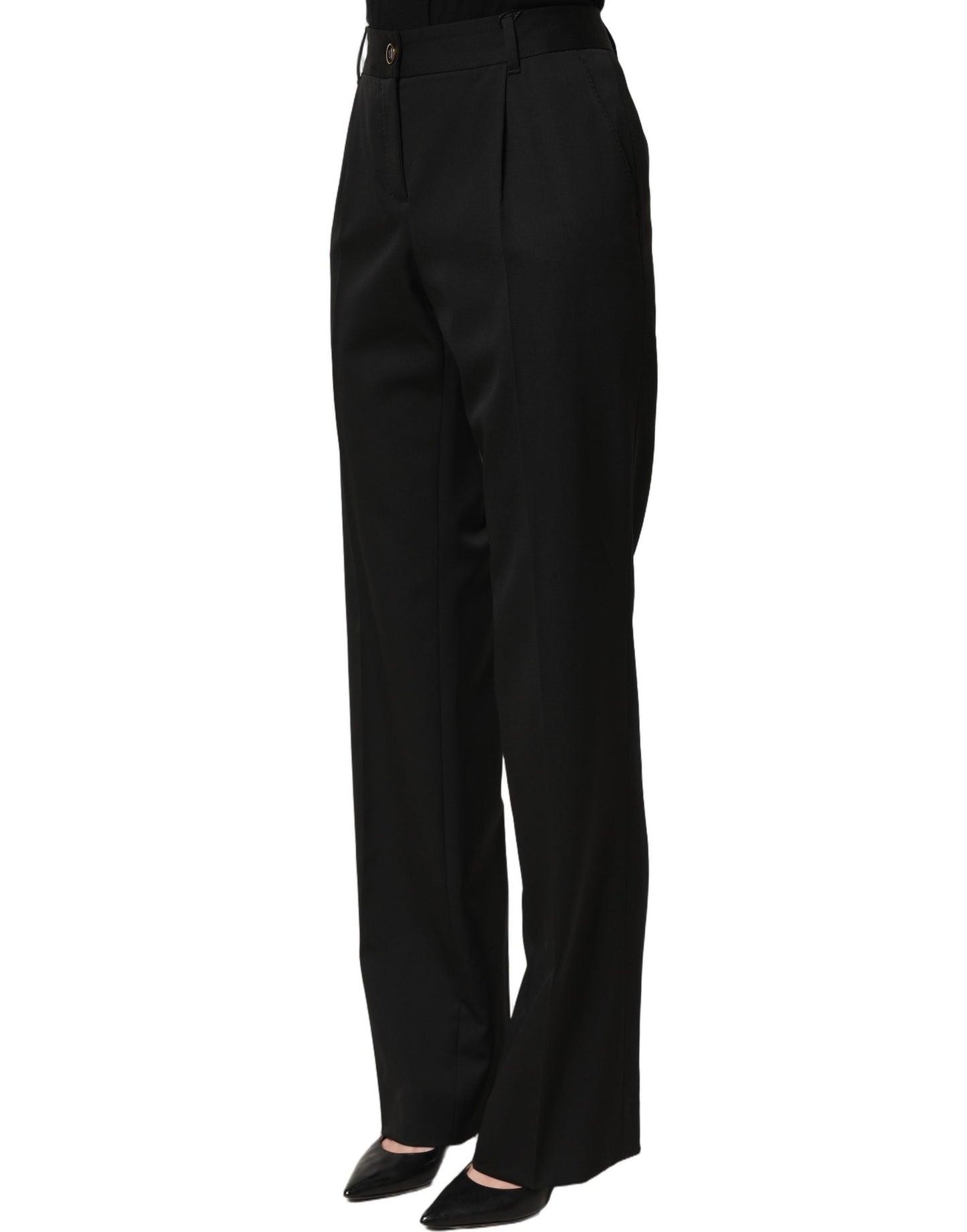 Dolce & Gabbana Black High Waist Straight Dress Trouser Pants Dolce & Gabbana