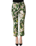 White floral print cropped straight pants by Dolce & Gabbana, featuring a tailored fit and elegant floral design.