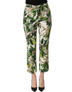 Dolce & Gabbana White Floral Print Cropped Straight Pants
