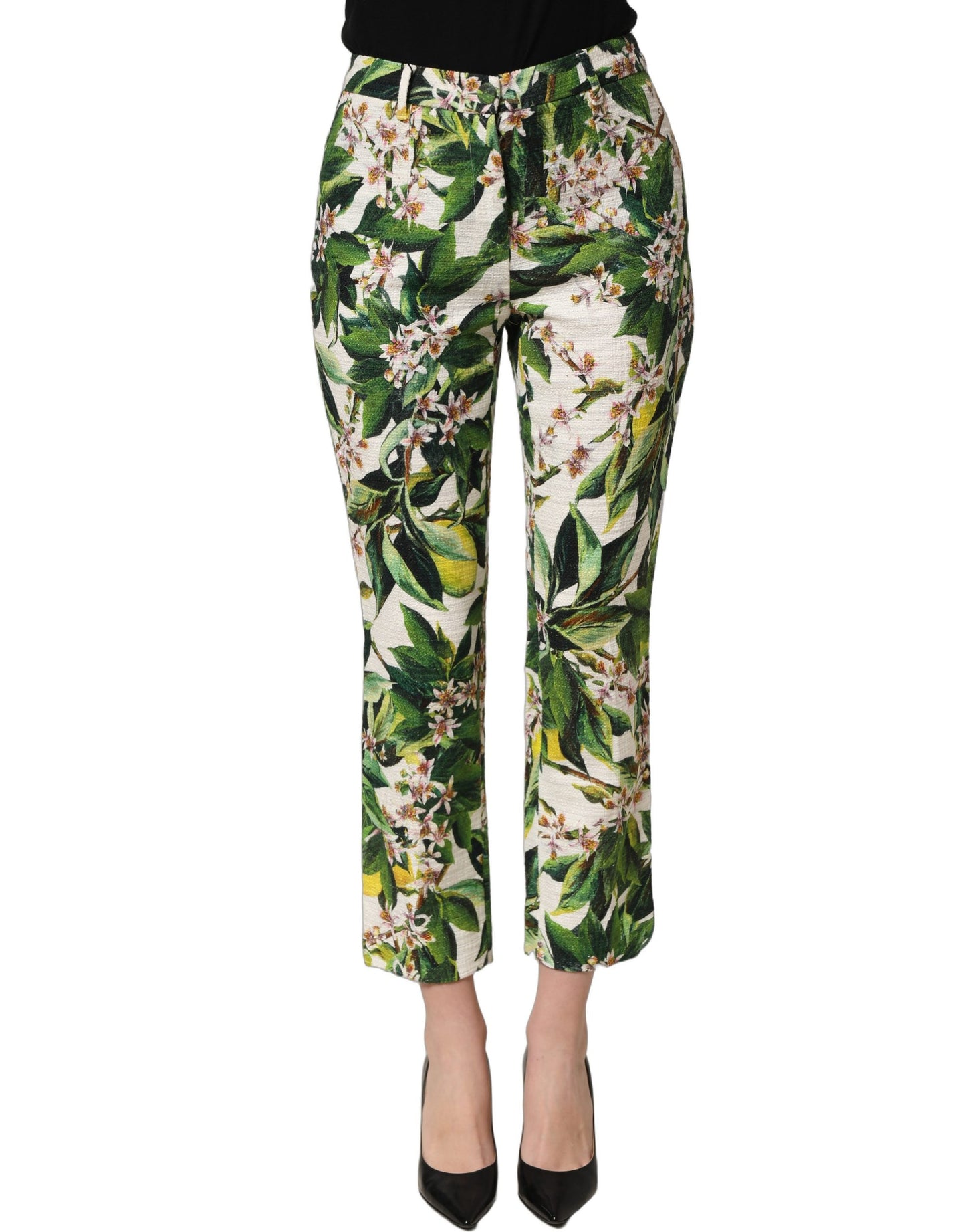 Dolce & Gabbana White Floral Print Cropped Straight Pants Dolce & Gabbana