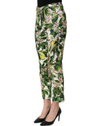 Dolce & Gabbana White Floral Print Cropped Straight Pants