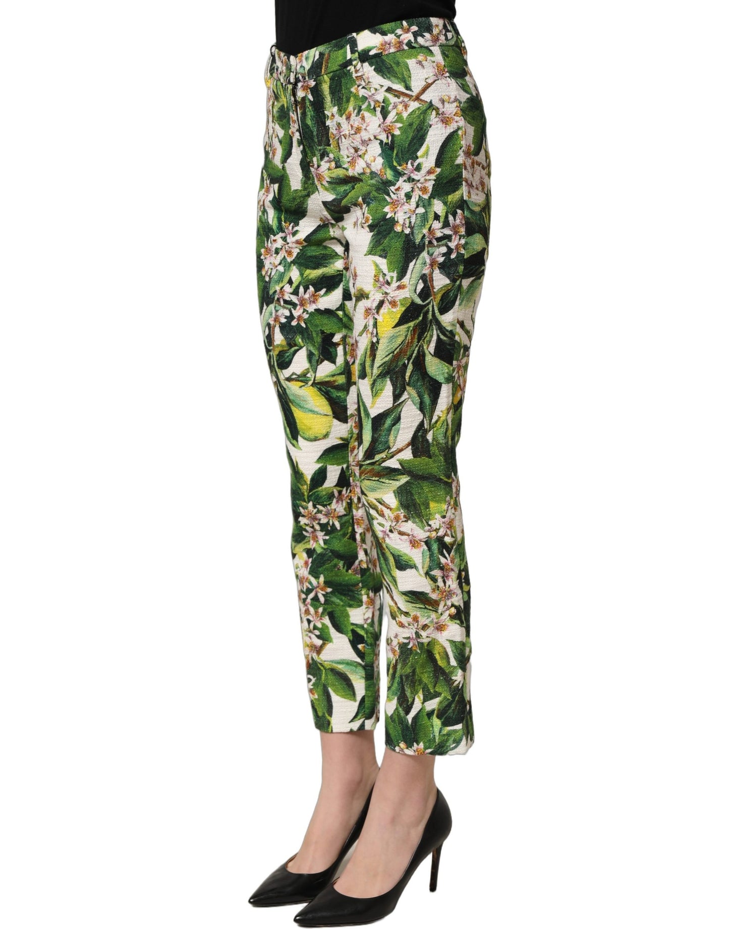 Dolce & Gabbana White Floral Print Cropped Straight Pants Dolce & Gabbana