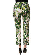 Dolce & Gabbana White Floral Print Cropped Straight Pants