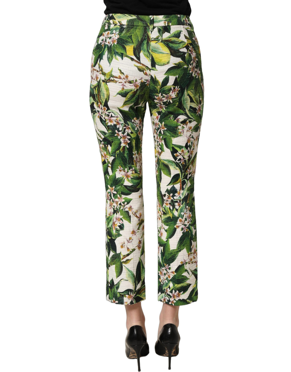 Dolce & Gabbana White Floral Print Cropped Straight Pants