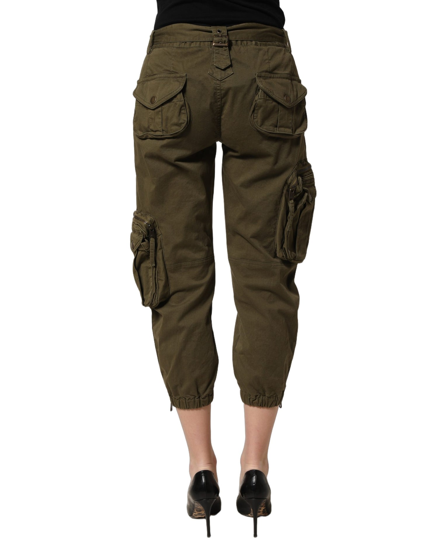 Dolce & Gabbana Olive Green High Waist Cargo Trouser Pants Dolce & Gabbana