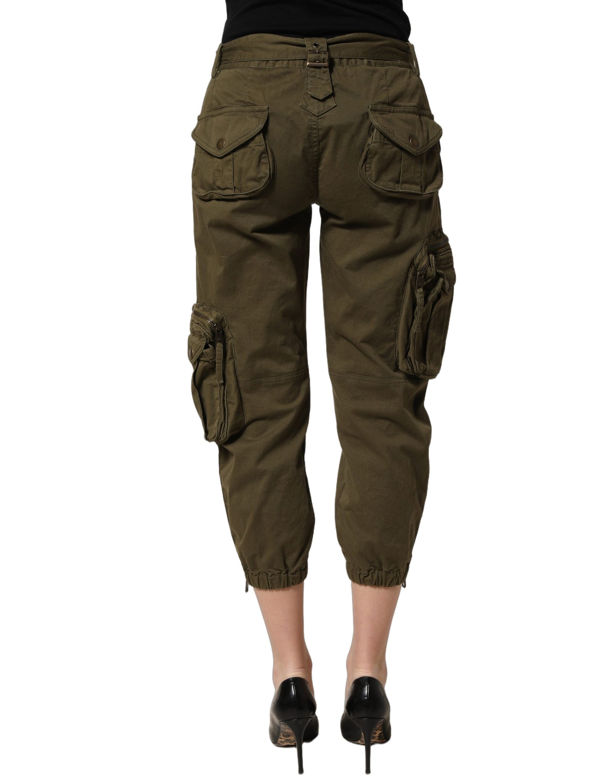 Dolce & Gabbana Olive Green High Waist Cargo Trouser Pants Dolce & Gabbana