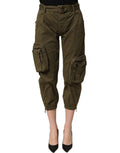 Olive green high waist cargo trouser pants by Dolce & Gabbana, featuring multiple pockets and a relaxed fit.